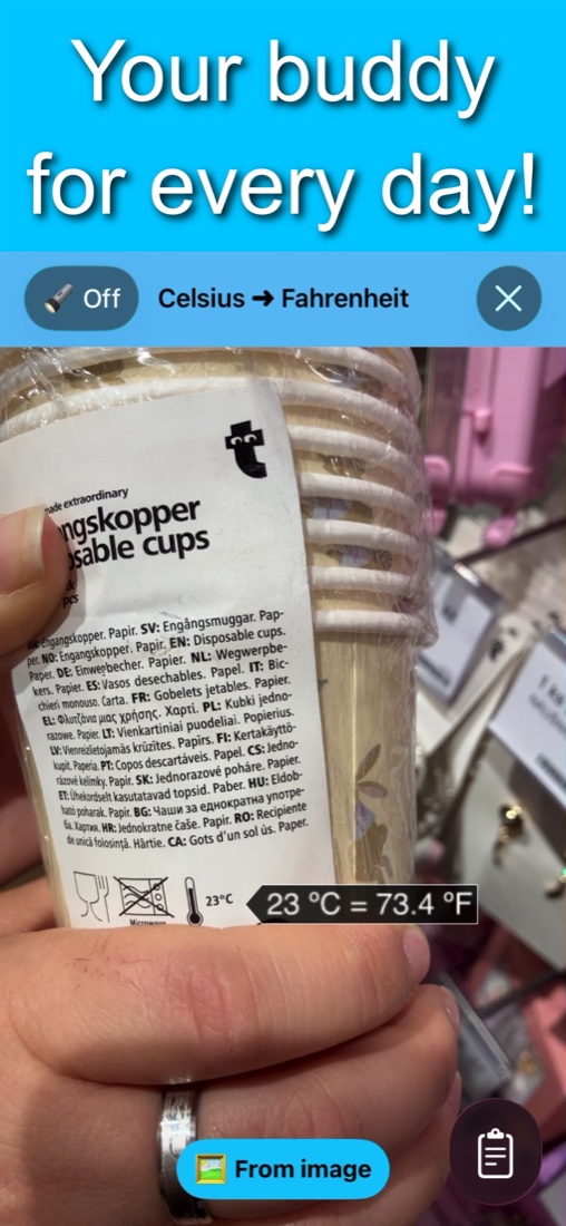 Care label reading 23 degrees Celsius converted to 73.4 degrees Fahrenheit